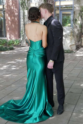 teal prom dress mermaid satin
